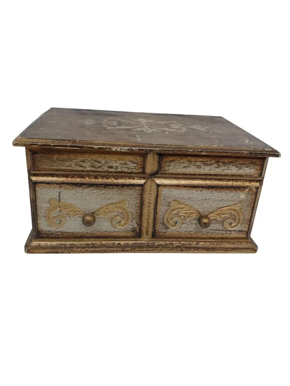 Vintage Florentine Wooden Jewelry Box Velvet Gilded Hollywood Regency AS IS